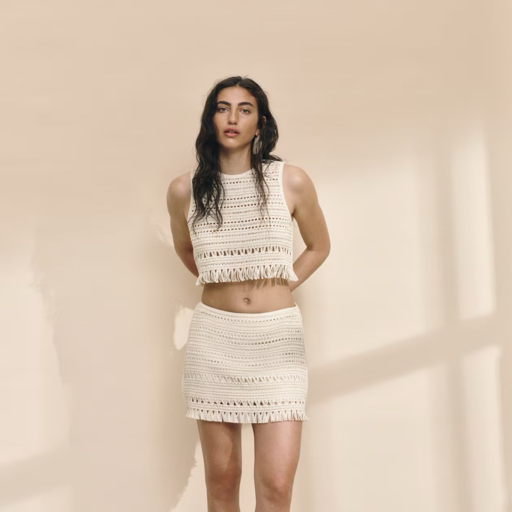 H&M Cream Crochet A-Line Skirt